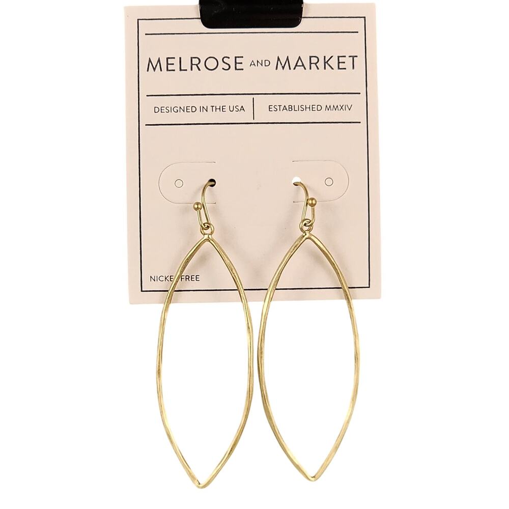 Melrose and Market Gold Tone Marquise Drop Dangle Earrings Nickel Free 2.5"